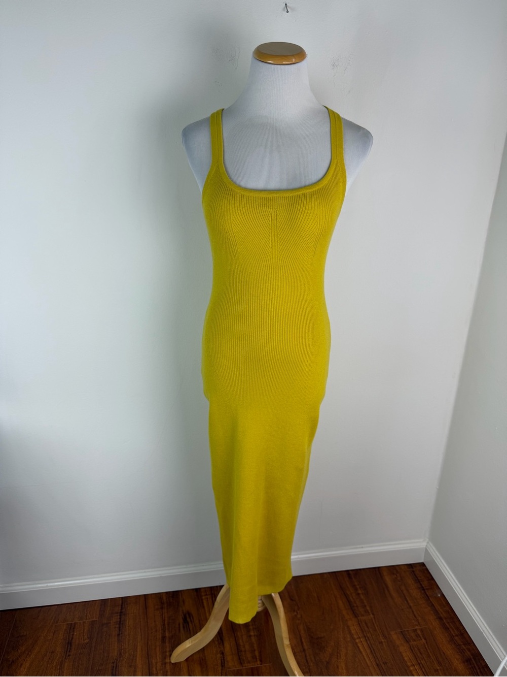 Live The Process Yellow Ribbed Midi Dress Size S